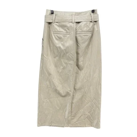 Rails Edem Midi Skirt Womens Dune Biege Faux Leather Button Belted Slit Size S